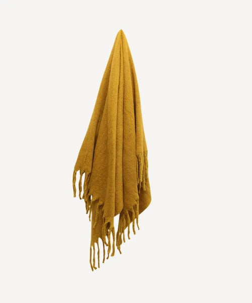 Solid Fringed Mustard Throw 125x150