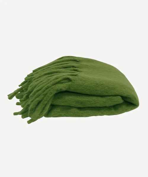 Solid Fringed Sage Green Throw
