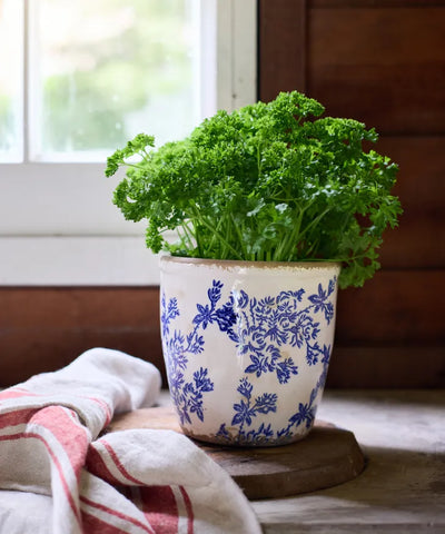 Blue Floral Herb Pot large