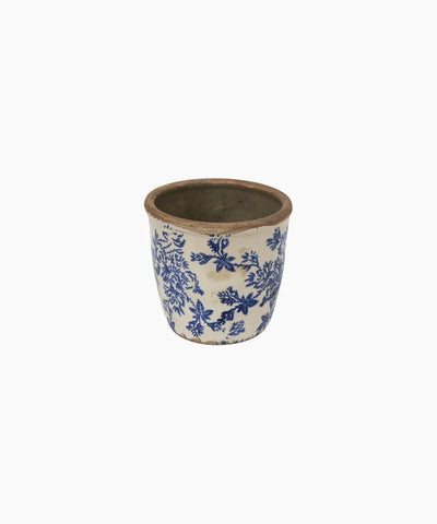 Blue Floral Herb Pot small